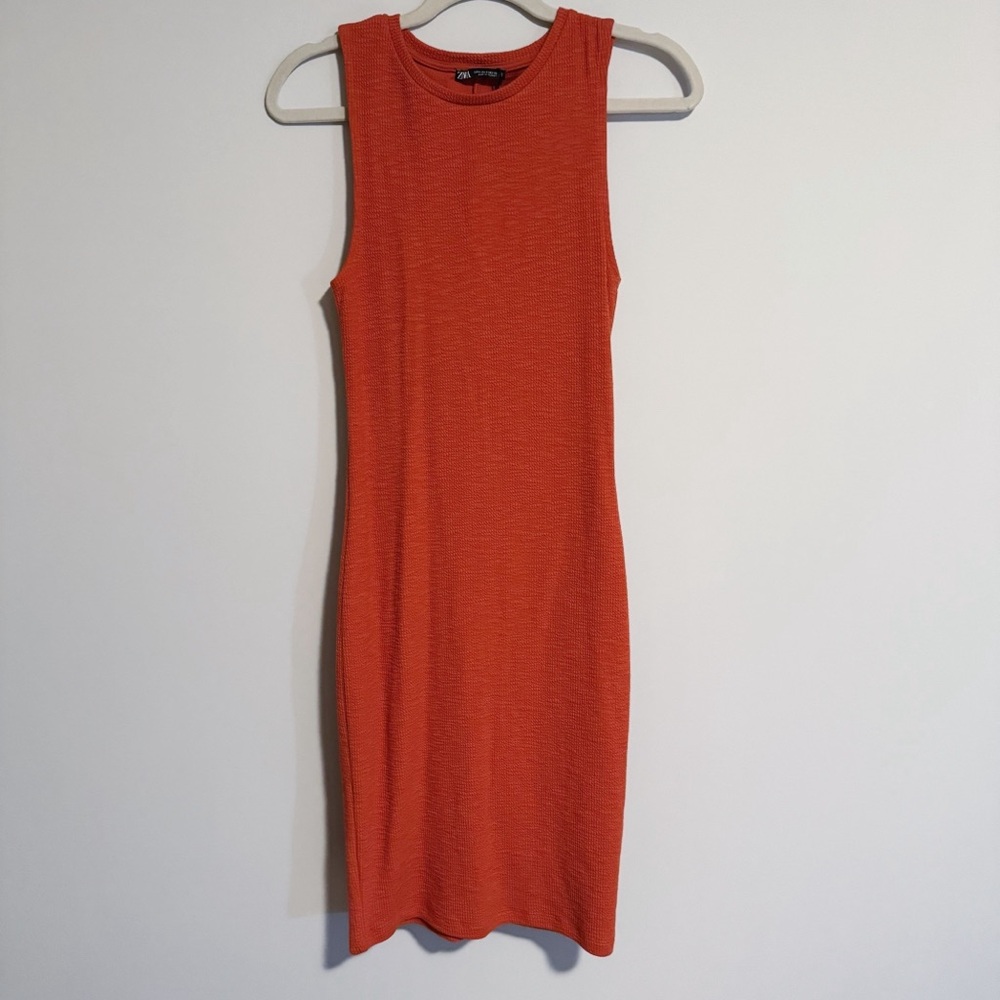 Zara - Red Orange Knee Length Bodycon Dress